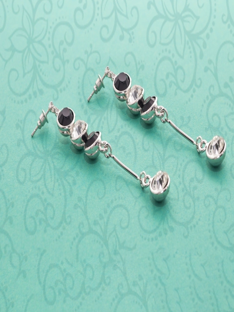 

Jewelz Silver-Toned & Black Contemporary Drop Earrings