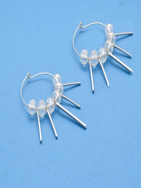 

Jewelz Silver-Toned White Beads Beaded Contemporary Hoop Earrings