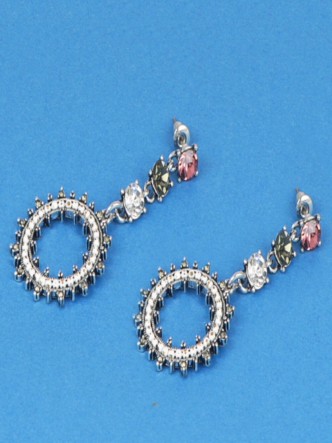 

Jewelz Silver-Toned & Pink Contemporary Drop Earrings