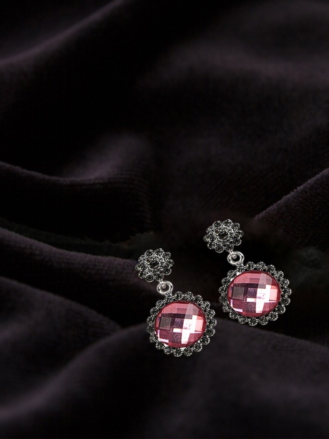 

Jewelz Silver-Toned & Pink Contemporary Drop Earrings