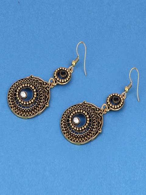 

Jewelz Gold-Toned Oxidised Contemporary Drop Earrings