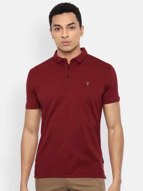 

V Dot Men Maroon Polo Collar Slim Fit Pure Cotton T-shirt
