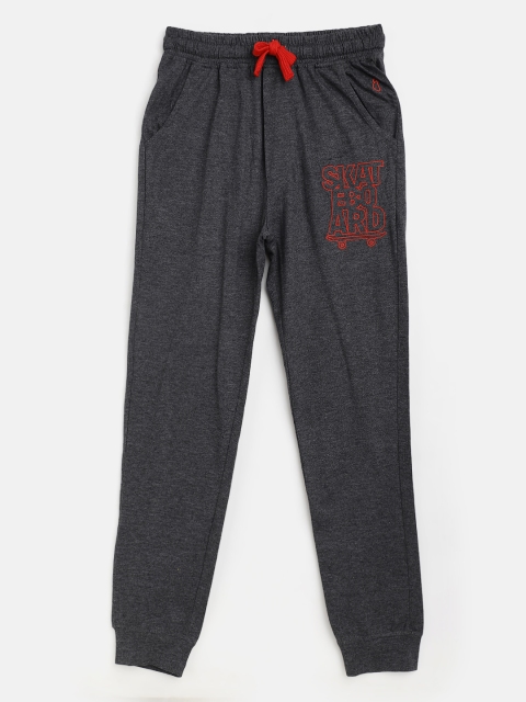 

Gini and Jony Boys Charcoal Grey & Red Solid Joggers with Embroidered Detail