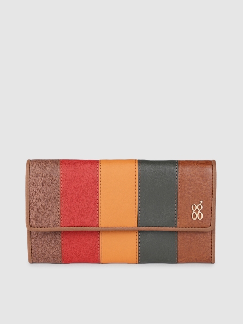 

Baggit Women Tan Brown & Red Colourblocked Two Fold Wallet
