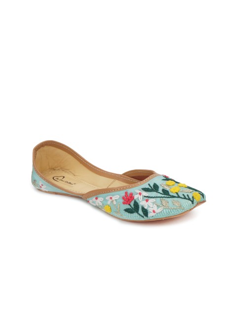 

The Desi Dulhan Women Blue Embellished Leather Ethnic Mojaris