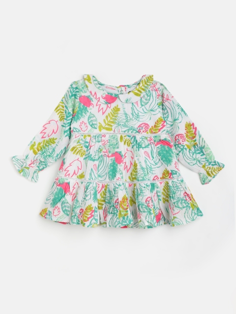 

Gini and Jony White & Sea Green Tropical Print Peter Pan Collar Dress