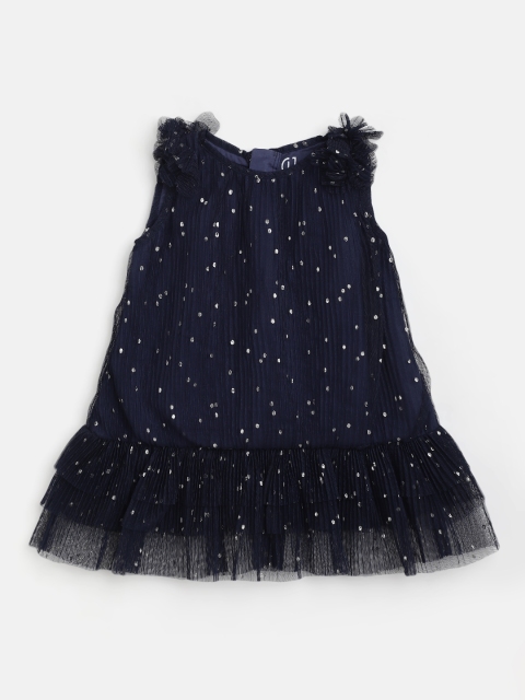 

Gini and Jony Navy Blue & Silver Sequin Embellished tiered A-Line Dress