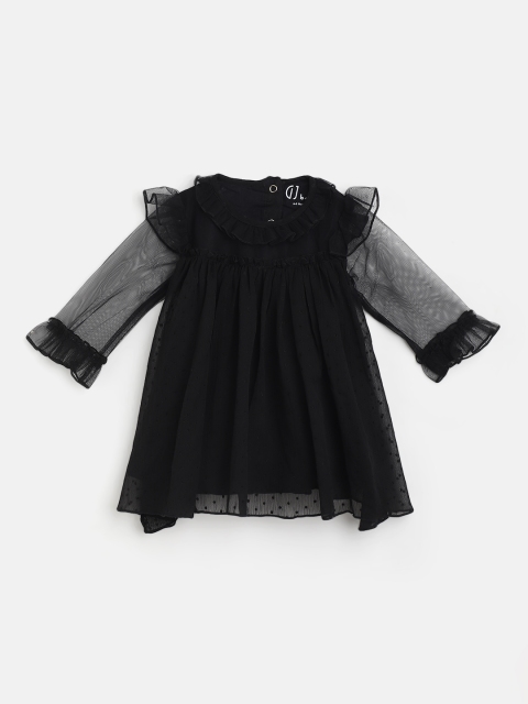 

Gini and Jony Black Solid Self Design Dress with Ruffles