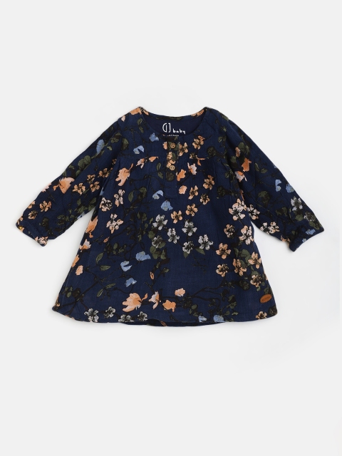 

Gini and Jony Navy Blue & Peach-Coloured Floral Print A-Line Dress