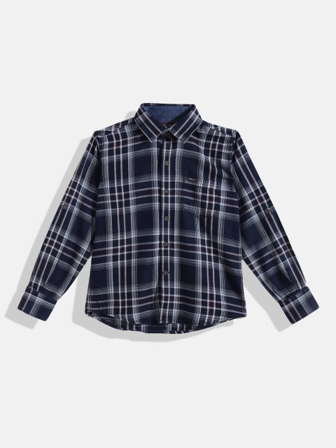 

Monte Carlo Boys Navy Blue & White Tartan Checks Checked Cotton Casual Shirt
