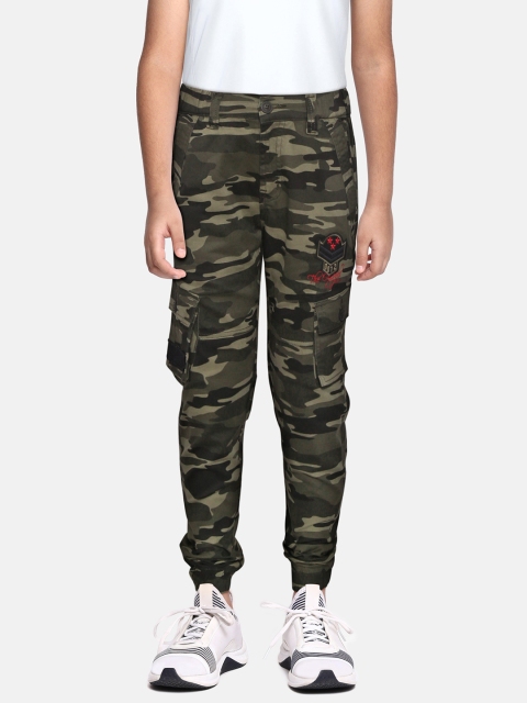 

Monte Carlo Boys Olive Green & Black Camouflage Printed Cargo Joggers