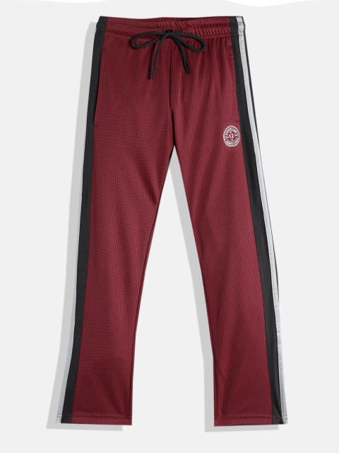 

Monte Carlo Boys Maroon & Black Houndstooth Print Track Pants with Side Taping