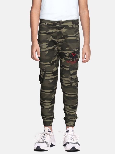 

Monte Carlo Boys Olive Green & Black Camouflage Printed Cargo Joggers