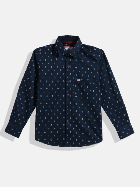 

Monte Carlo Boys Navy Blue & White Printed Cotton Casual Shirt