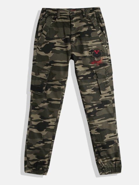 

Monte Carlo Boys Olive Green & Black Camouflage Printed Cargo Joggers