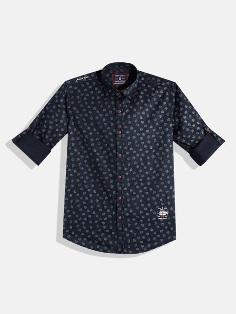 

Monte Carlo Boys Navy Blue & Off-White Floral Print Casual Shirt