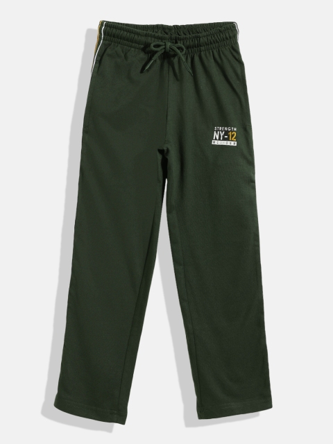 

Monte Carlo Boys Olive Green Printed Detail Track Pants with Side Stripes