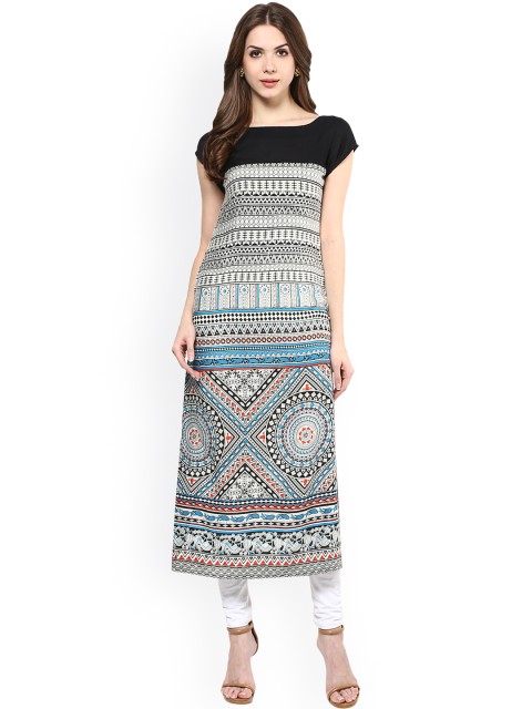 

Ives Women Blue Printed Straight Kurta