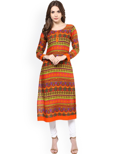 

Ives Women Orange Printed Straight Kurta