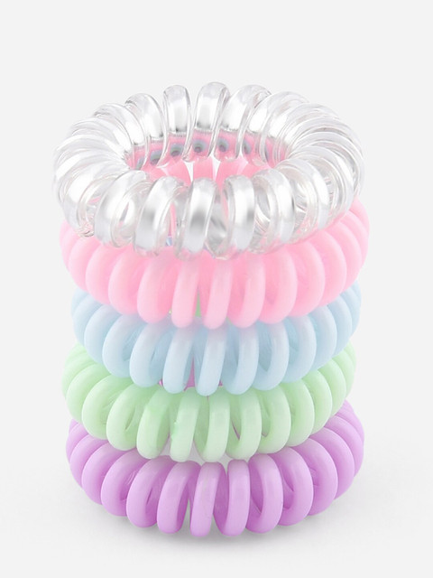 

Toniq Kids Girls Set Of 5 Spiral Telephone Wire Rubber Ponytail Holders, Lavender
