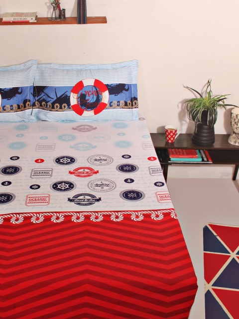 

Portico New York White & Blue 210 TC Fine Cotton Double Bedsheet with 2 Pillow Covers