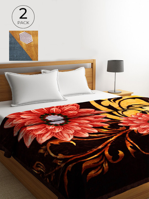 

KLOTTHE Grey & Maroon Set of 2 Floral Heavy Winter Double Bed Blanket