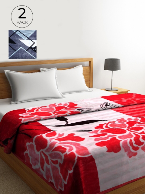 

KLOTTHE Multicoloured Set of 2 Floral Heavy Winter Double Bed Blanket, Multi