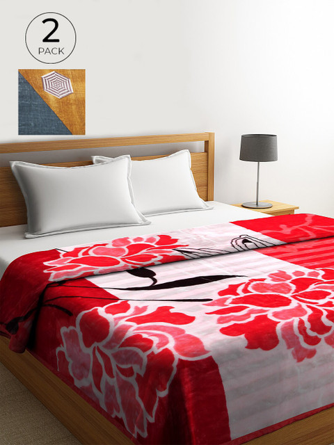

KLOTTHE Multicoloured Set of 2 Floral Heavy Winter Double Bed Blanket, Multi