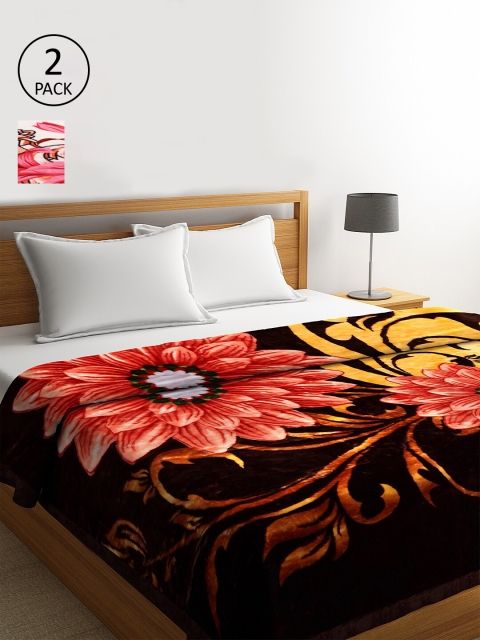 

KLOTTHE Multicoloured Set of 2 Floral Heavy Winter Double Bed Blanket, Multi