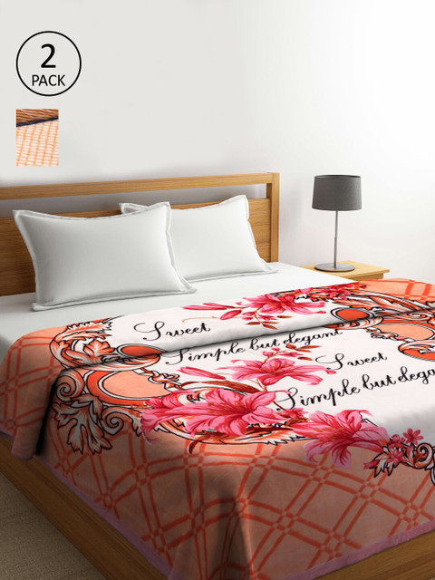 

KLOTTHE Multicoloured Set of 2 Floral Heavy Winter Double Bed Blanket, Multi