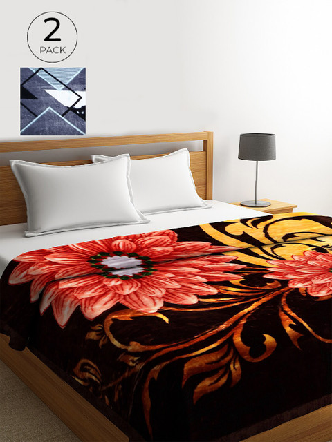 

KLOTTHE Pack of 2 Maroon & Red Floral Heavy Winter Double Bed Blanket