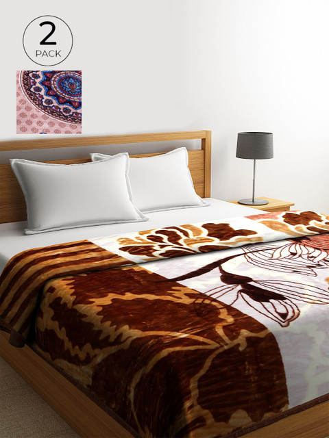 

KLOTTHE Brown & Blue Set of 2 Ethnic Motifs Heavy Winter Double Bed Blanket