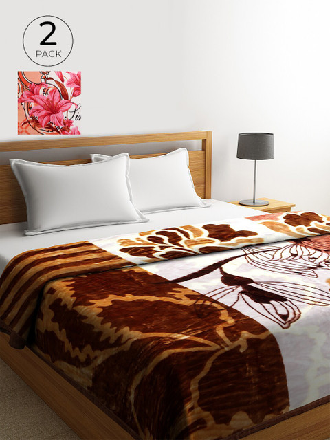 

KLOTTHE Multicoloured Set of 2 Floral Heavy Winter Double Bed Blanket, Multi