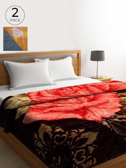 

KLOTTHE Multicoloured Set of 2 Floral Heavy Winter Double Bed Blanket, Multi