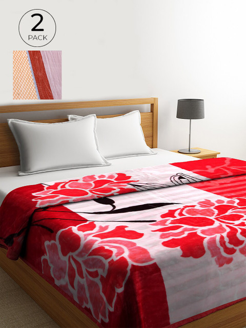 

KLOTTHE Multicoloured Set of 2 Floral Heavy Winter Double Bed Blanket, Multi