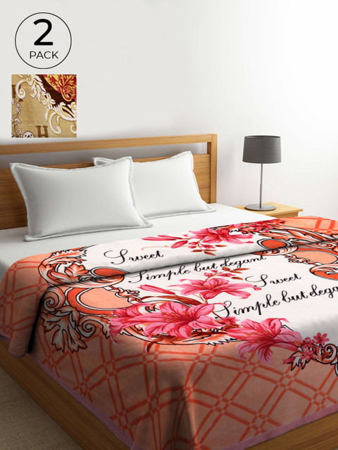 

KLOTTHE Pack Of 2 Printed Heavy Winter 850 GSM Double Bed Blanket, Beige