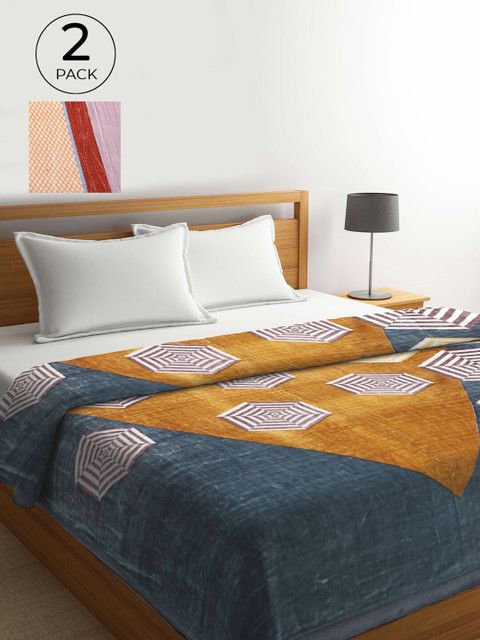 

KLOTTHE Multicoloured Set of 2 Geometric Heavy Winter Double Bed Blanket, Multi