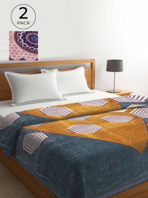 

KLOTTHE Pack Of 2 Grey & Pink Printed Heavy Winter 850 GSM Double Bed Blanket