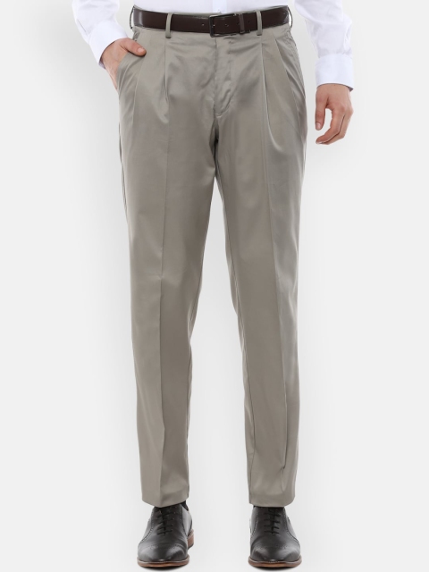 

Louis Philippe Men Grey Regular Fit Pleated Trousers