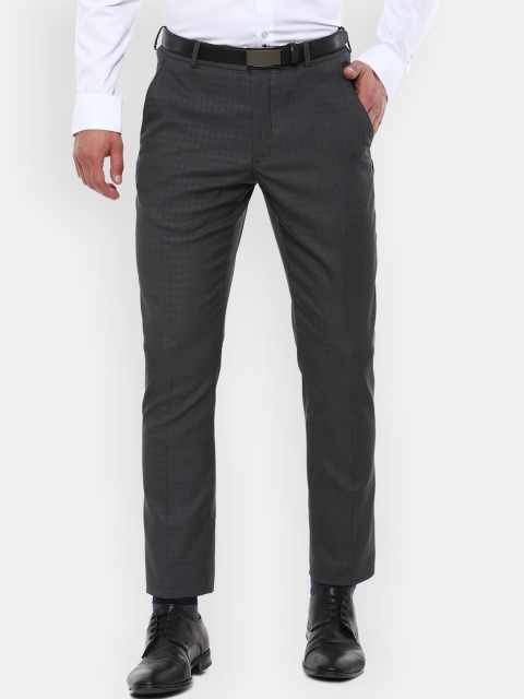 

Louis Philippe Men Grey Textured Slim Fit Trousers
