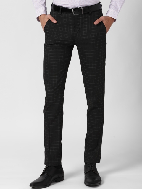 

Peter England Men Black Checked Slim Fit Trousers