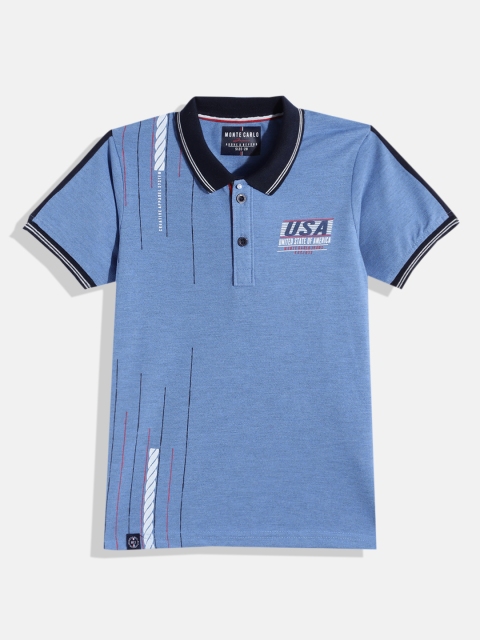 

Monte Carlo Boys Blue Striped Polo Collar Pure Cotton T-shirt