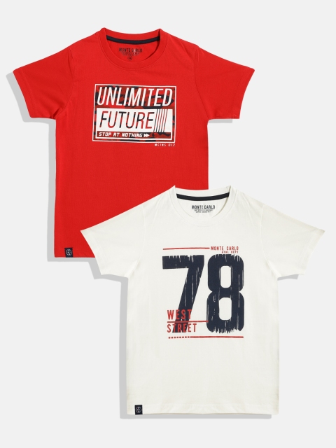

Monte Carlo Boys Pack of 2 Typography Print Cotton T-shirts, Red