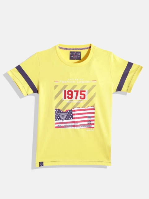 

Monte Carlo Boys Yellow & Navy Blue Graphic Printed Cotton T-shirt