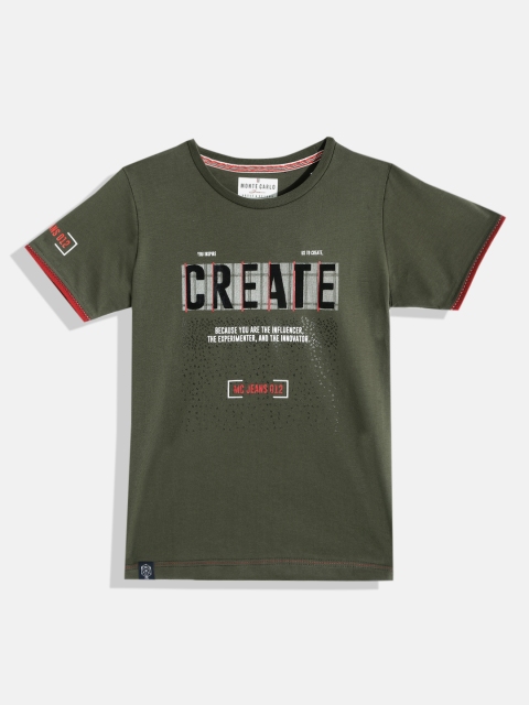 

Monte Carlo Boys Olive Green & Navy Blue Typography Printed Cotton T-shirt
