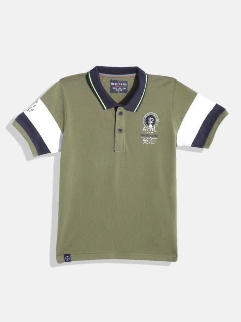 

Monte Carlo Boys Olive Green Polo Collar Pure Cotton T-shirt