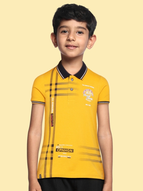 

Monte Carlo Boys Mustard Yellow & Navy Blue Checked Cotton Polo Collar T-shirt