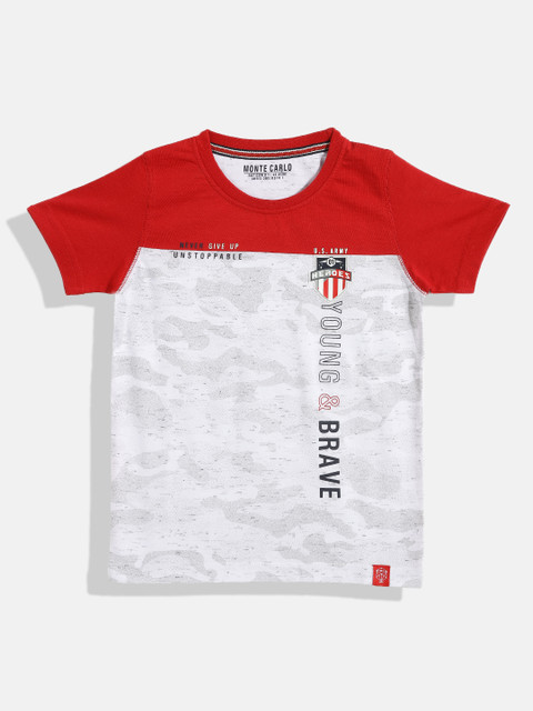 

Monte Carlo Boys White & Red Camouflage Print Cotton T-shirt