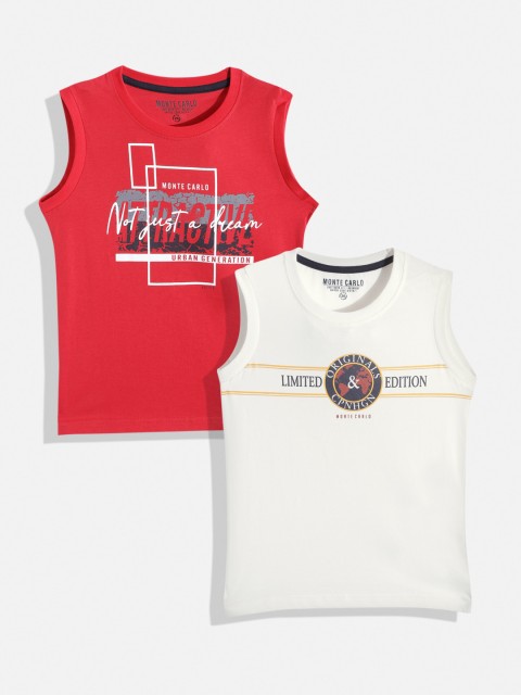 

Monte Carlo Boys Pack of 2 Cotton Printed Sleeveless T-shirts, Red