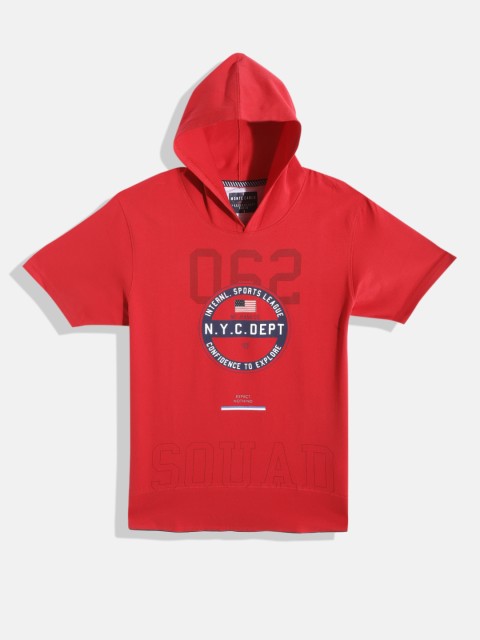 

Monte Carlo Boys Maroon & Navy Blue Typography Printed Hooded T-shirt